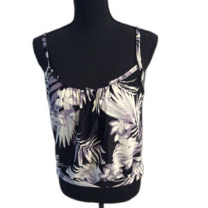 Kona Sol Swim Wear Top Tankini Medium M Lavender Black Floral